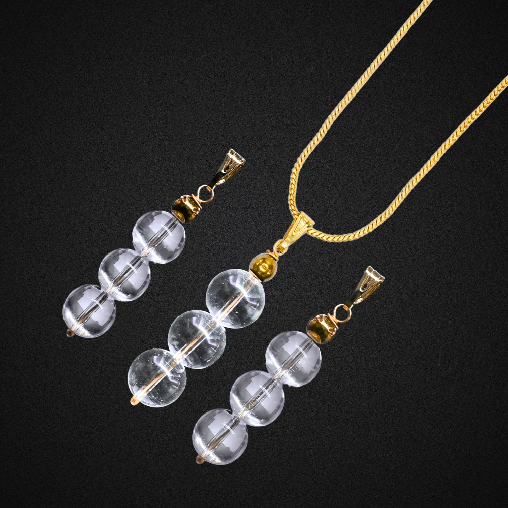 Clear Quartz Bead Pendant (Gold)