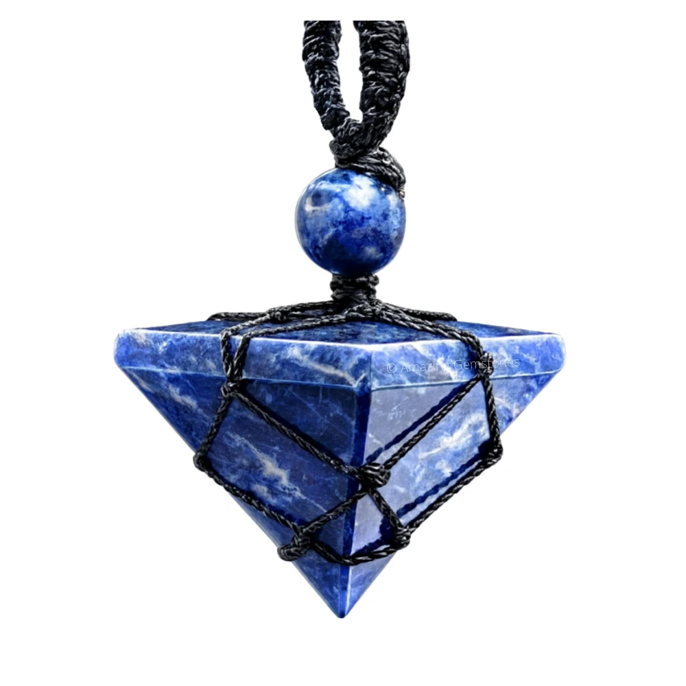 Sodalite Pyramid Pendant Necklace (Macrame)