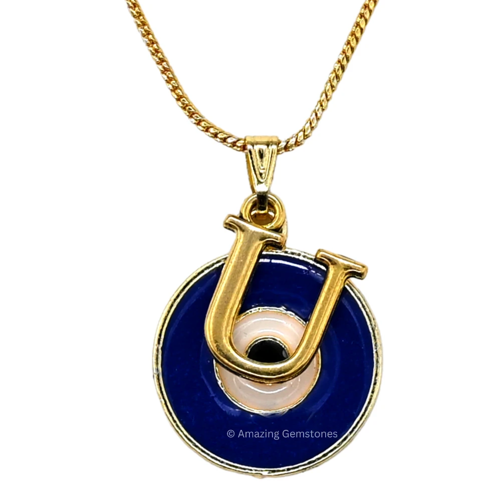 Evil Eye Pendant Necklace with U Initial