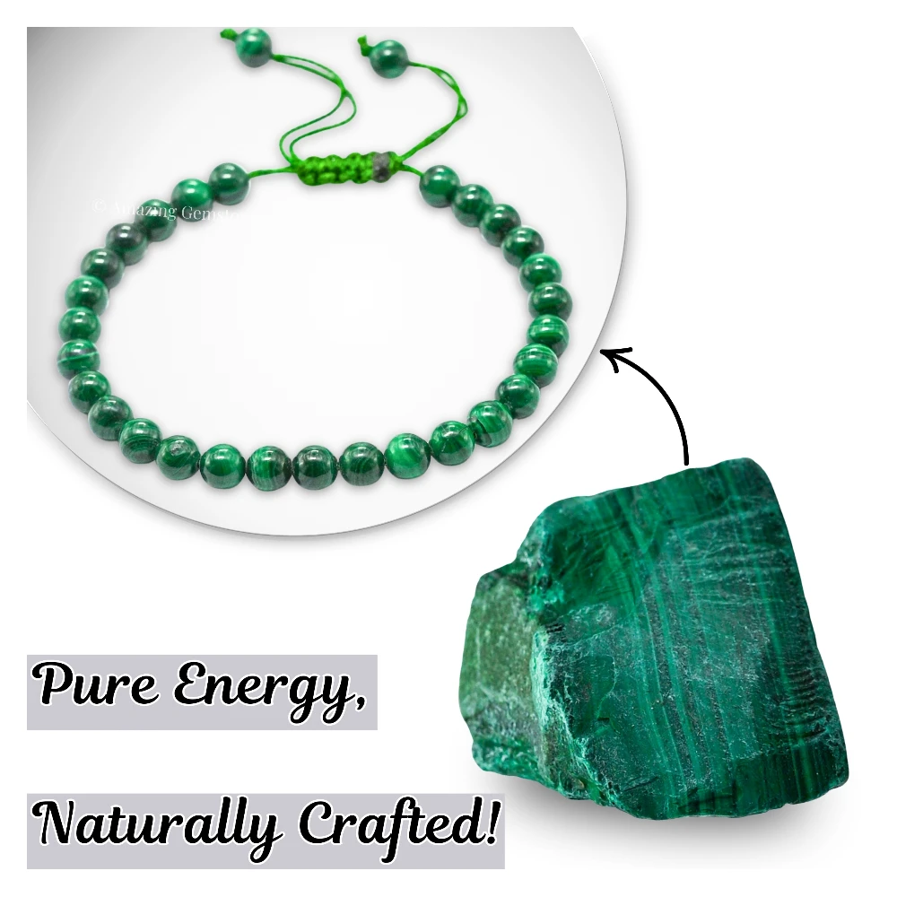 Malachite Healing Crystal Bracelets - 6mm Beads (Adjustable)