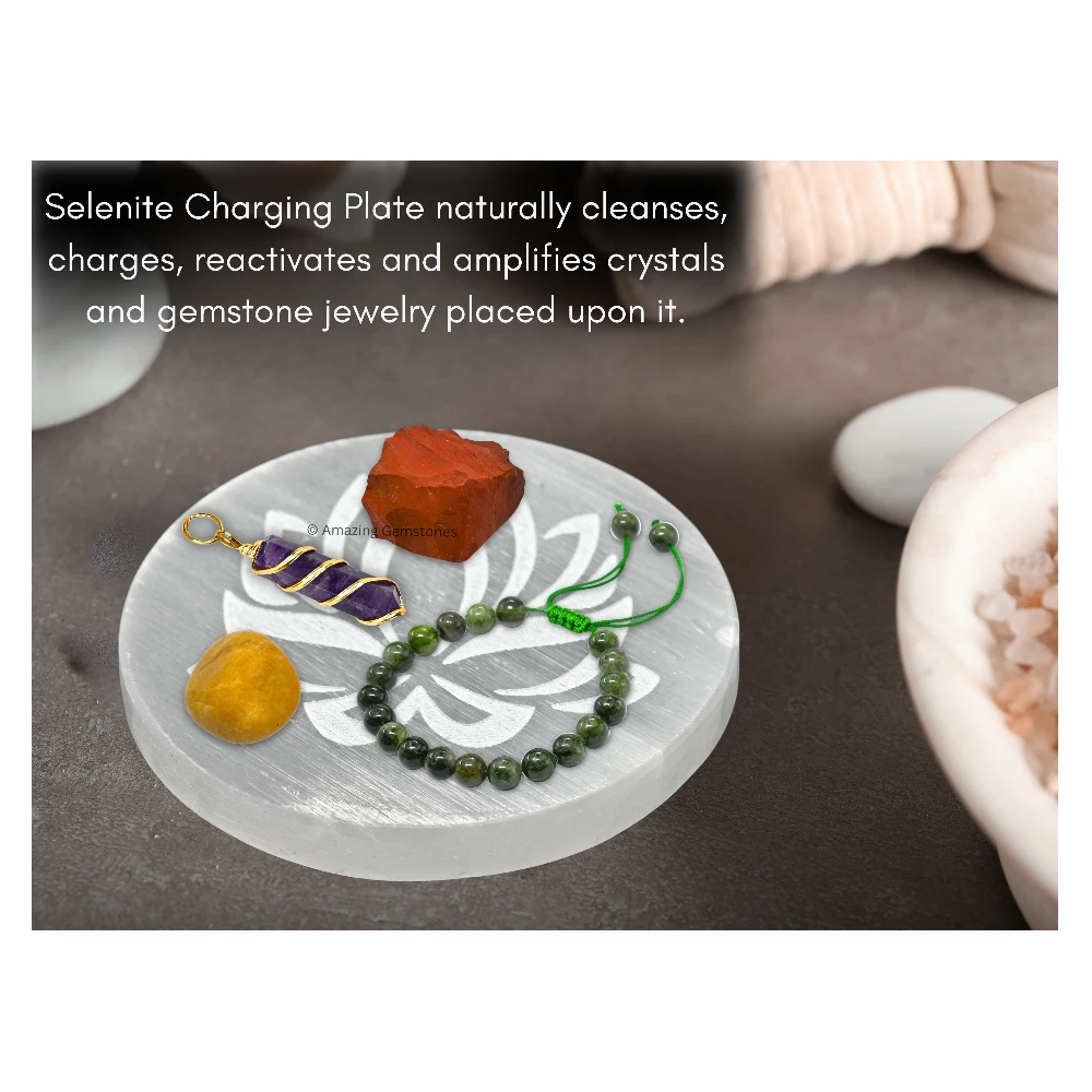 Selenite Charging Plate for Crystals - Lotus FOL (3 Inch)