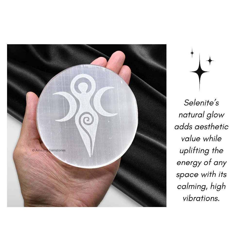 Selenite Charging Plate for Crystals - Goddess Moon (4 Inch)