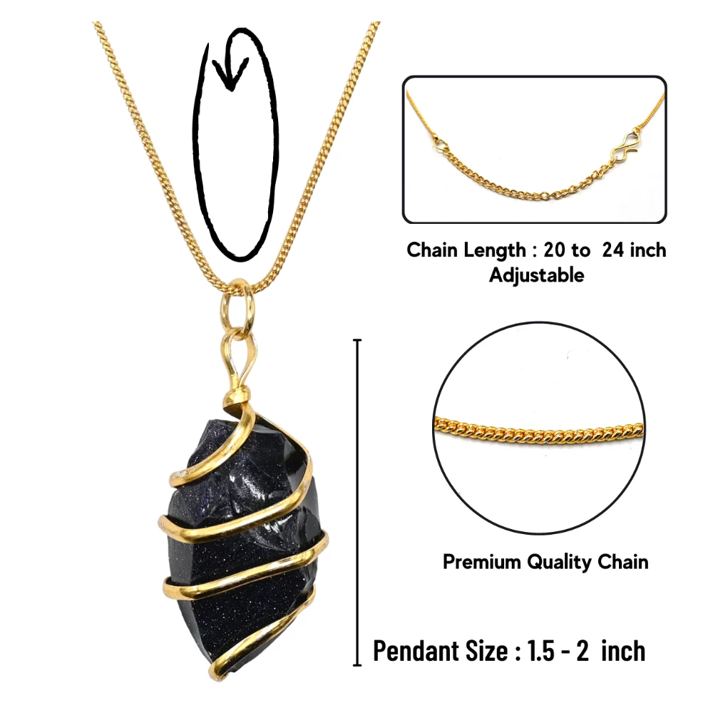 Blue Goldstone Necklace - Raw Crystal (Gold)