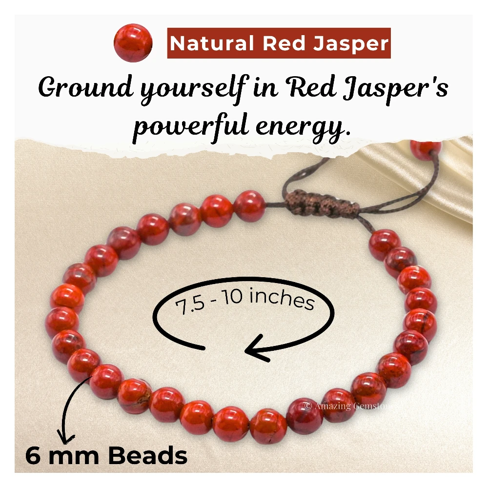 Red Jasper Healing Crystal Bracelets - 6mm Beads (Adjustable)