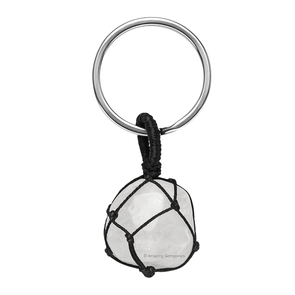 Clear Quartz Keychain Keys Holder (Macrame Tumble)