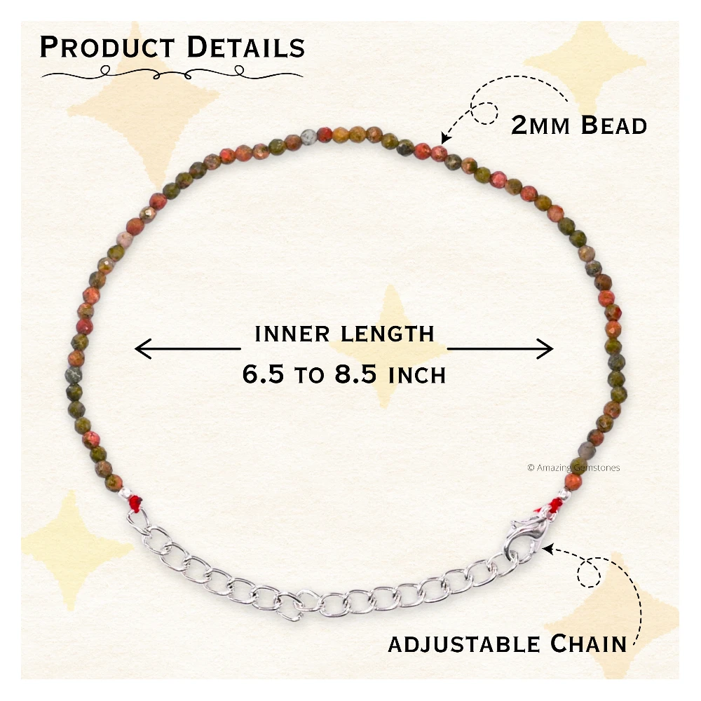 Unakite Crystal Bracelet - 2mm Faceted Bead (Silver)