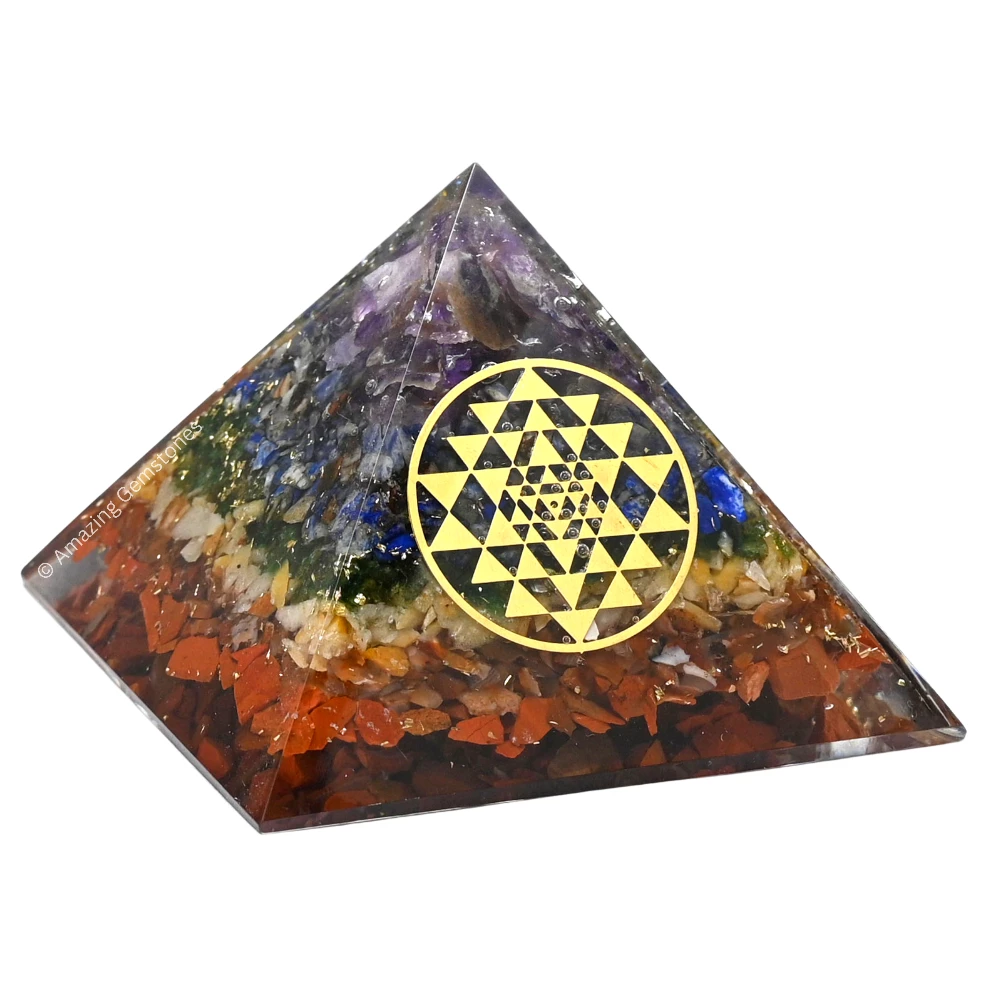 Natural Chakra Orgone Pyramid - Round Sri Yantra