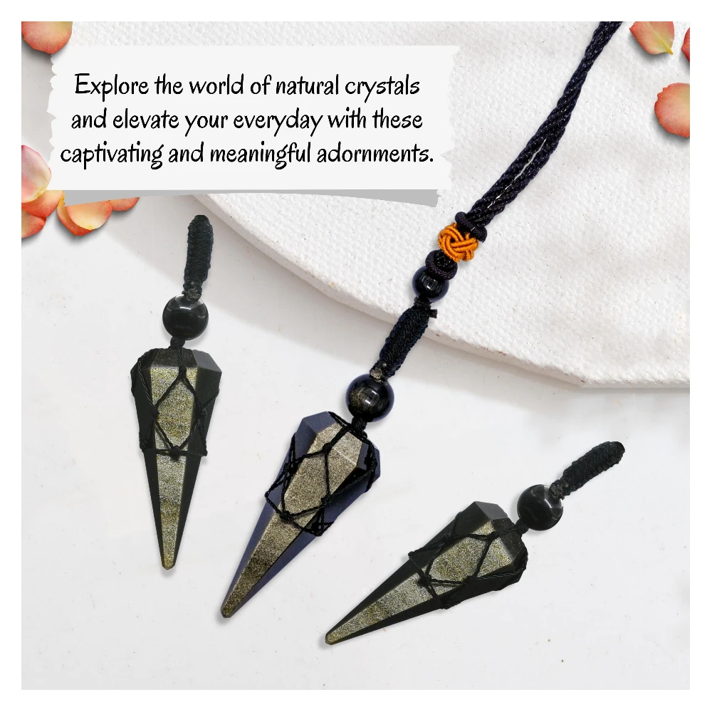 Golden Sheen Obsidian Pendulum Pendant Necklace (Macrame)