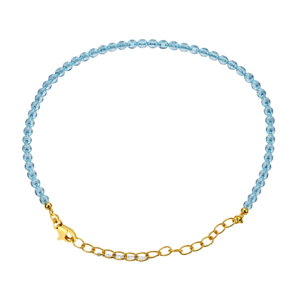 Sky Apatite Crystal Bracelet - 2mm Faceted Bead (Gold)