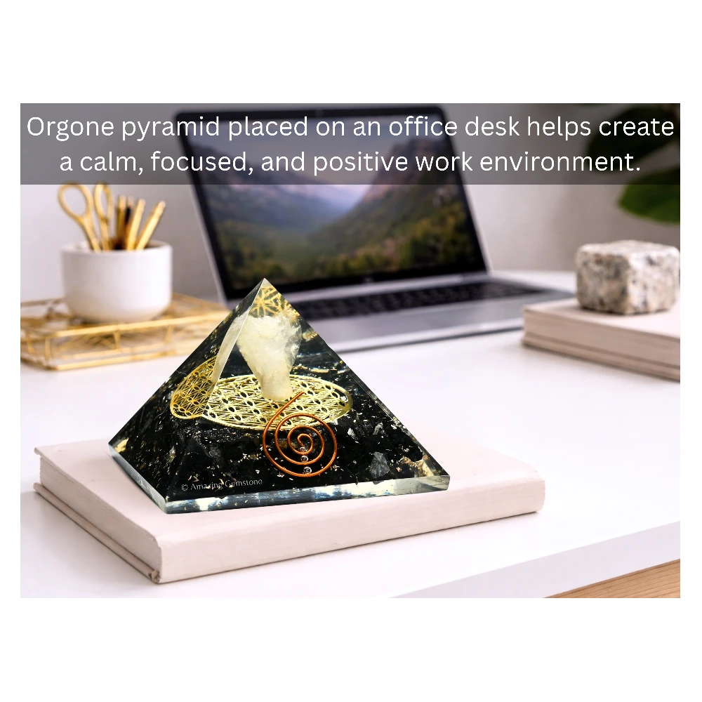 Black Tourmaline Orgone Pyramid - Flower of Life with Angel