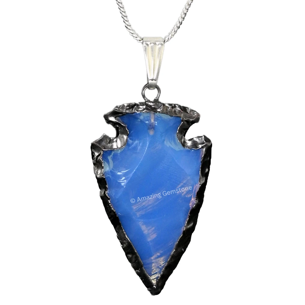 Opalite Arrowhead Pendant - Rhodium Plated