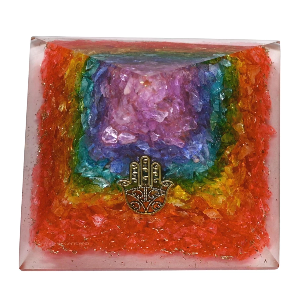 Chakra Onyx Orgone Pyramid - Hamsa