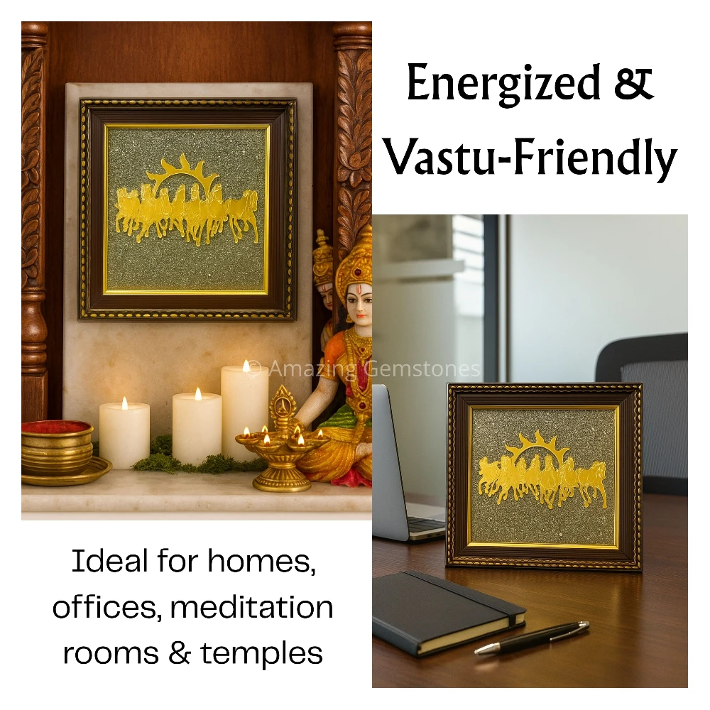 Authentic Pyrite Frame – Vastu Decor (7 Horses with Sun)