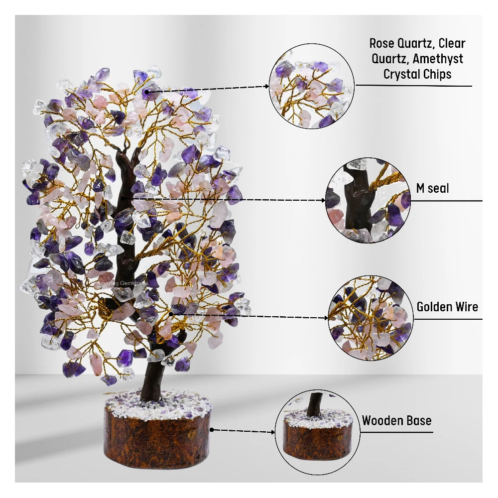 Rose Quartz, Amethyst & Clear Quartz Tree (200 Beads)