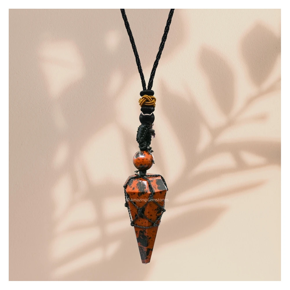 Mahogany Obsidian Pendulum Pendant Necklace (Macrame)