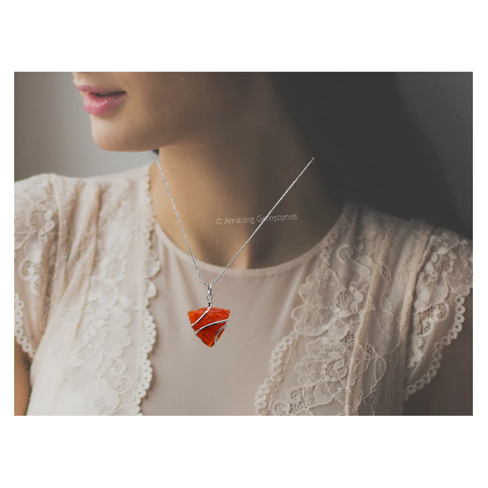 Carnelian Necklace - Raw Triangle Crystal (Silver)