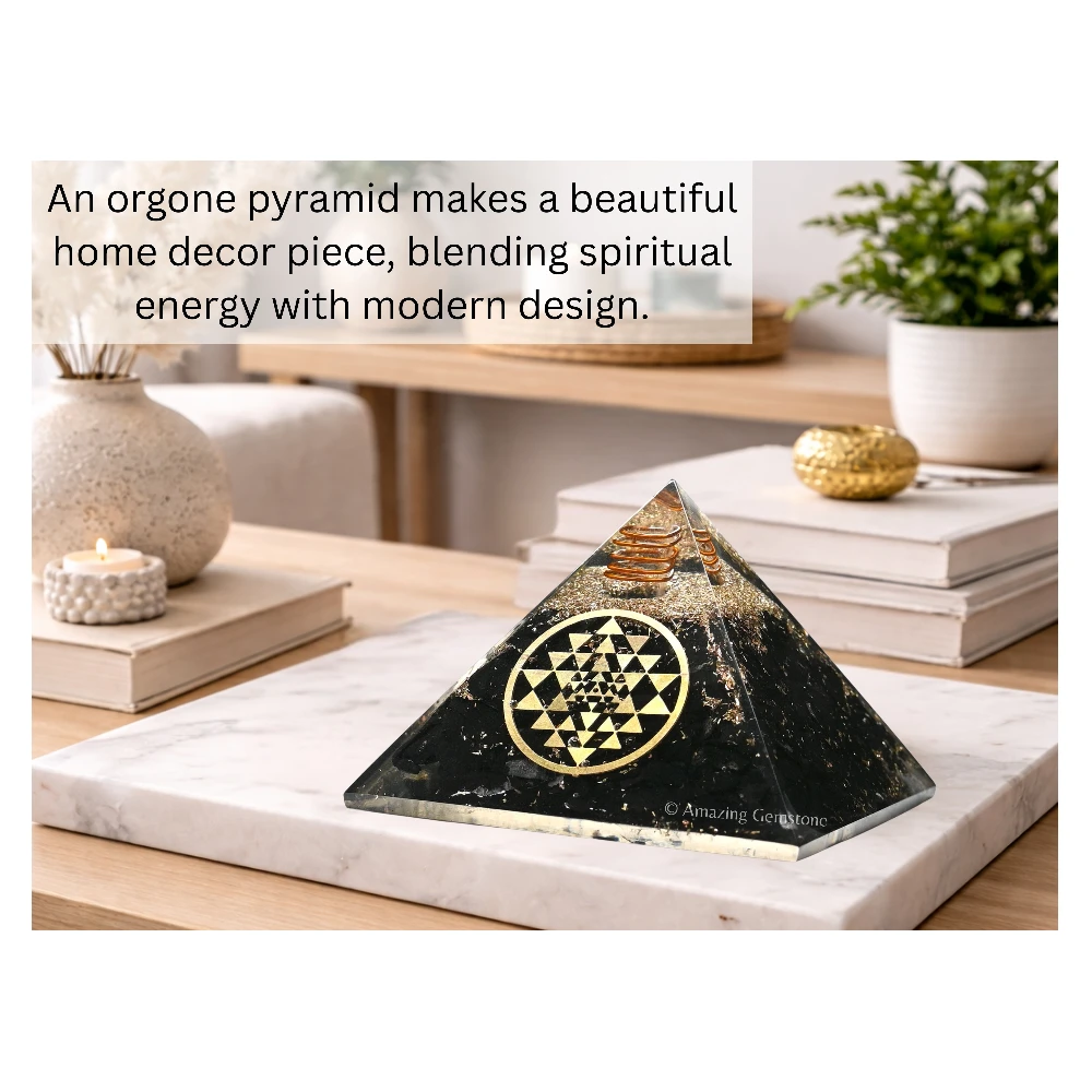 Black Tourmaline Orgone Pyramid - Round Sri Yantra