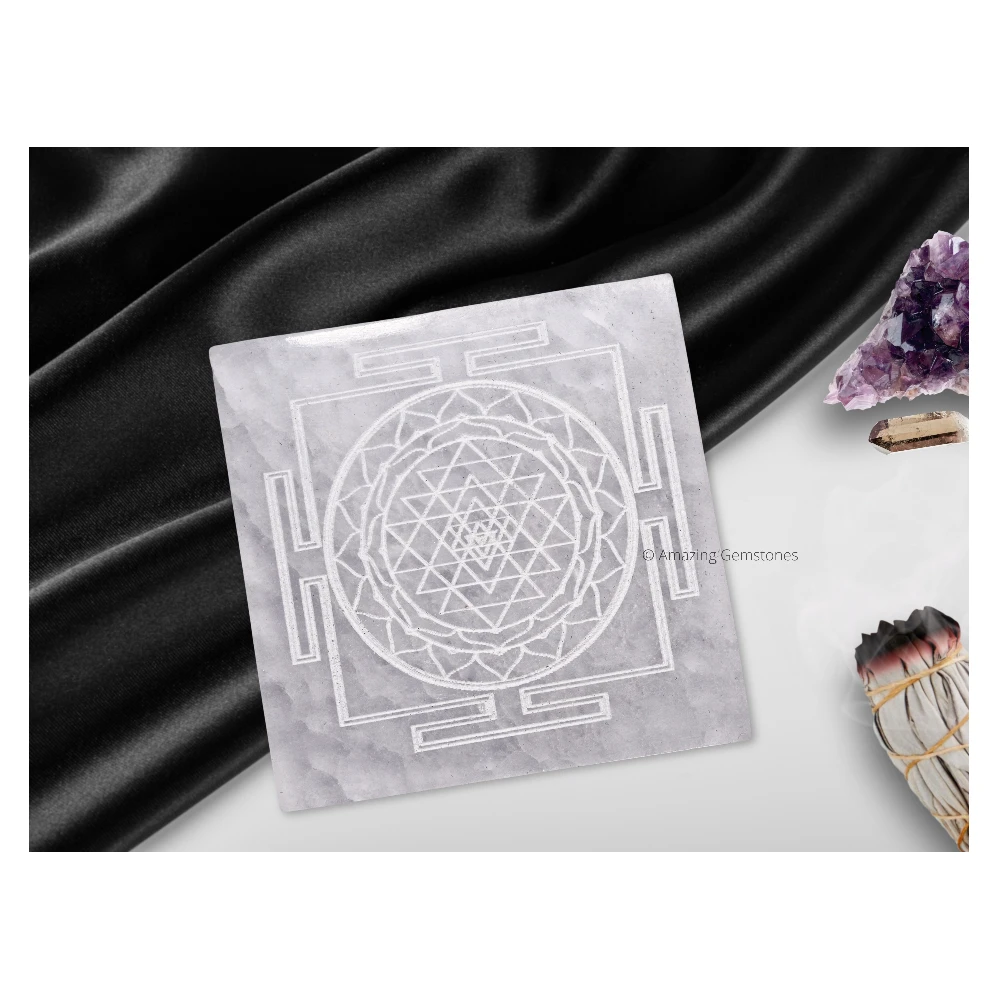 Selenite Charging Plate for Crystals - Sri Yantra(Square) (3 Inch)