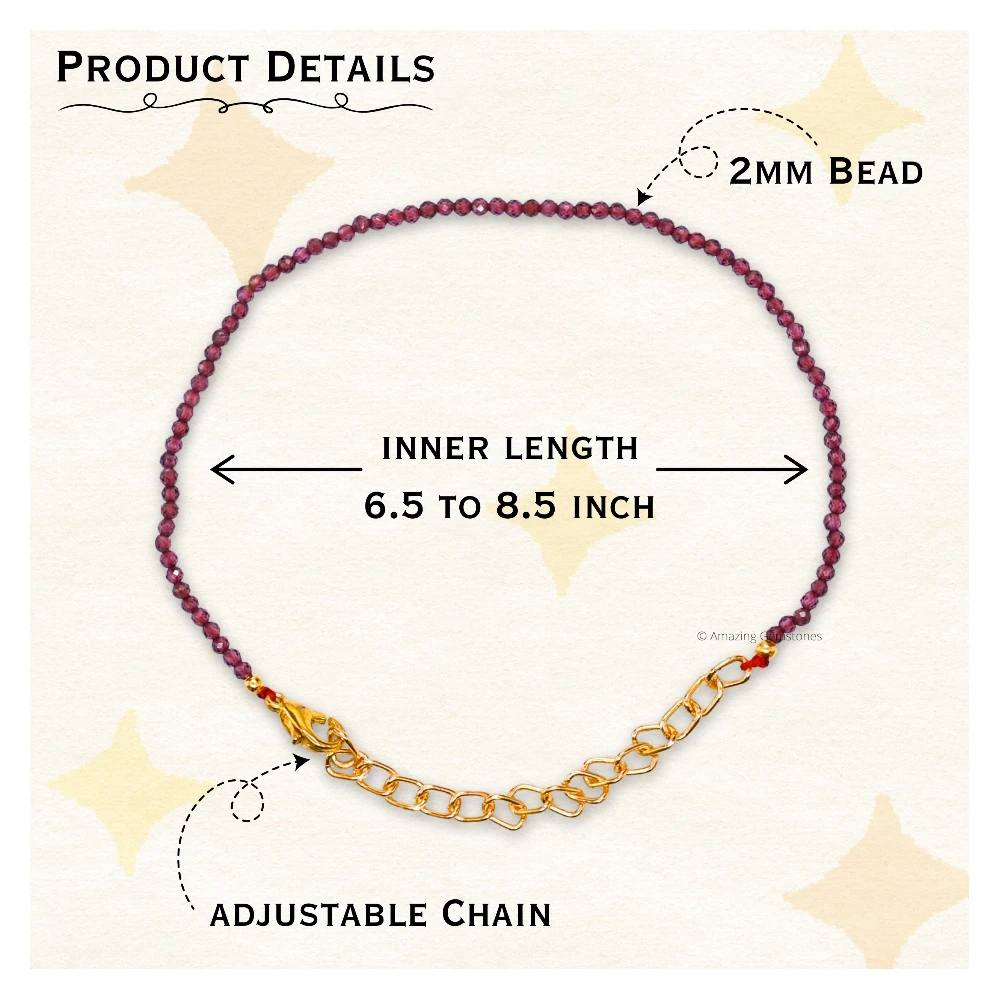 Red Garnet Crystal Bracelet - 2mm Faceted Bead (Gold)