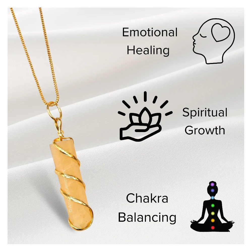 Yellow Aventurine Necklace - Spiral Pencil Point (Gold)