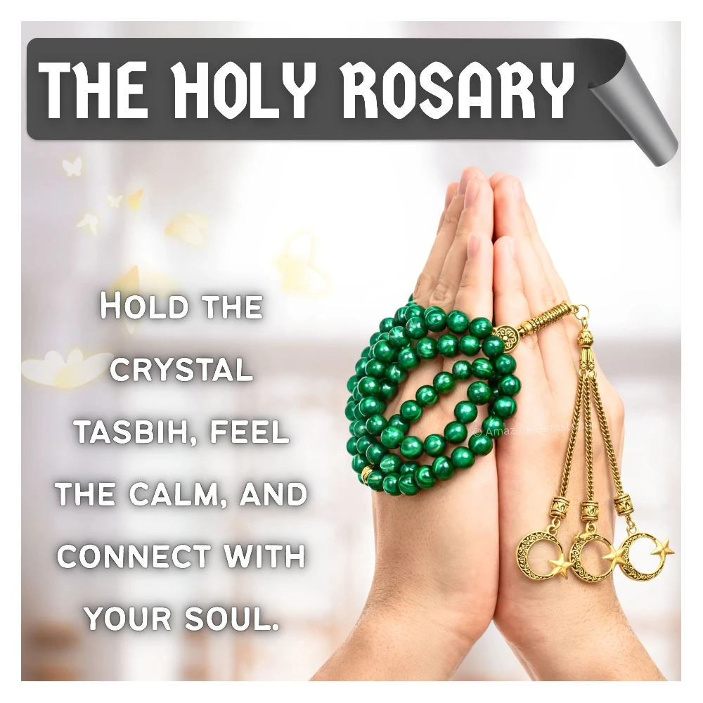 Malachite Crystal Tasbeeh Sibha Prayer Beads (Gold)