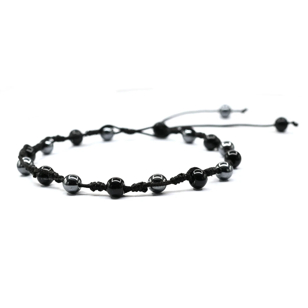 Black Obsidian Hematite Anklet (Hand Knotted)