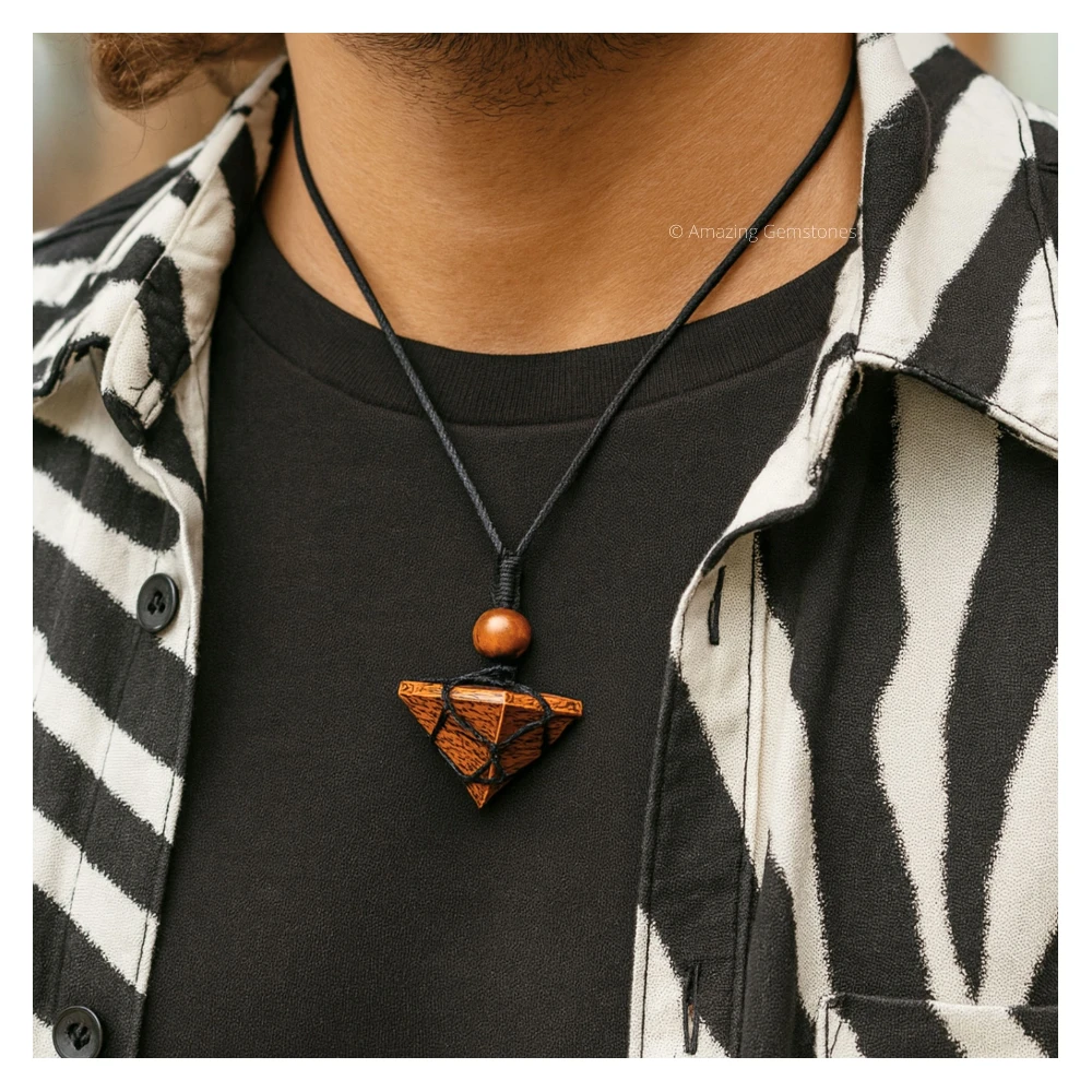 Mariyam Jasper Pyramid Pendant Necklace (Macrame)