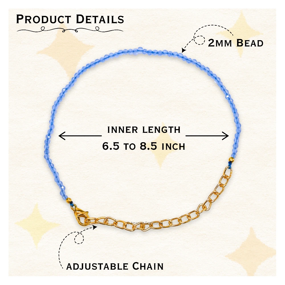 Blue Chalcedony Crystal Bracelet - 2mm Faceted Bead (Gold)