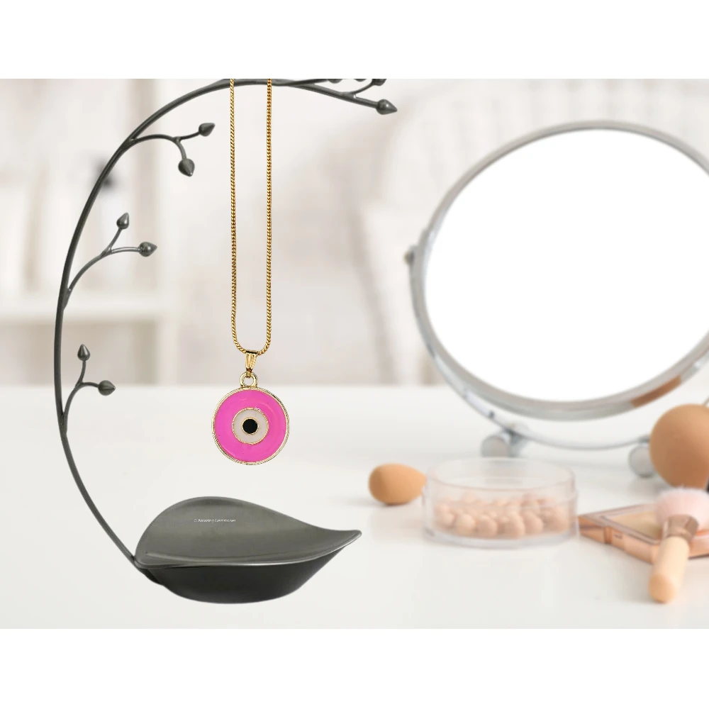 Pink Evil Eye Pendant - Round (Gold)