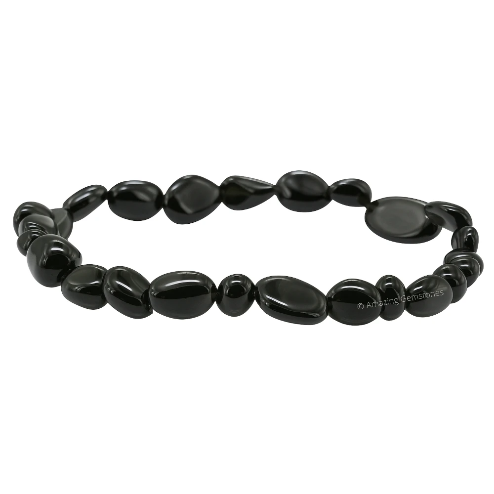 Black Obsidian Tumbled Stone Bracelet (Stretchable)