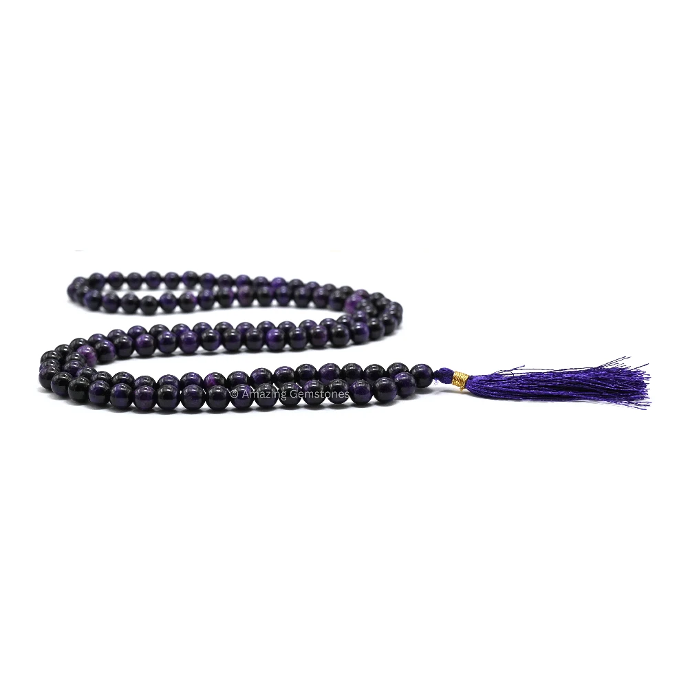 Purple Tiger Cats Eye Mala (Without Knot)