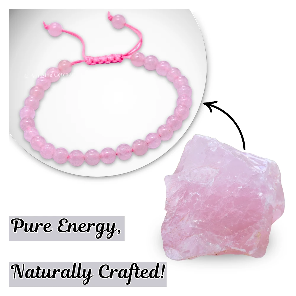 Rose Quartz Healing Crystal Bracelets - 6mm Beads (Adjustable)