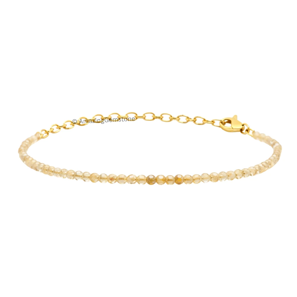 Golden Rutilated Quartz Crystal Bracelet - 2mm Faceted Bead (Gold)