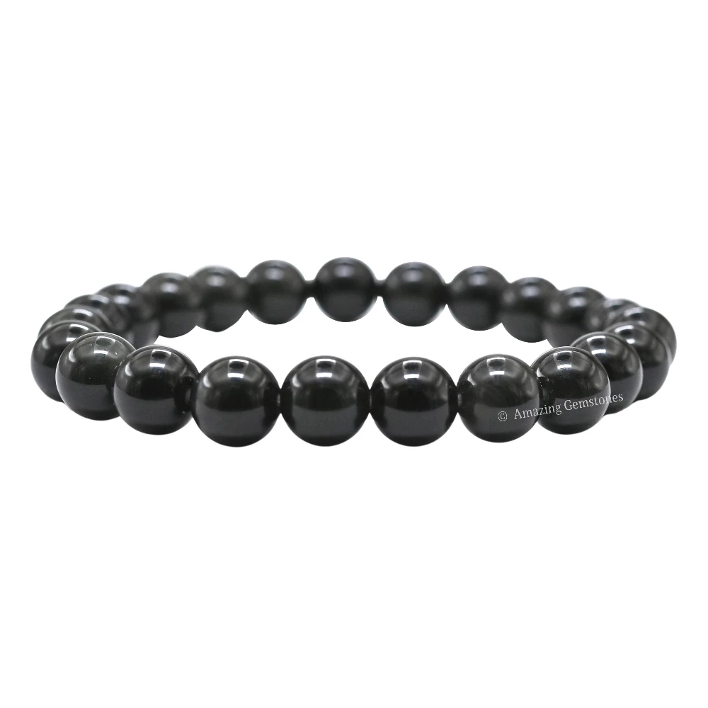 Silver Sheen Obsidian Bracelet (Stretchable)