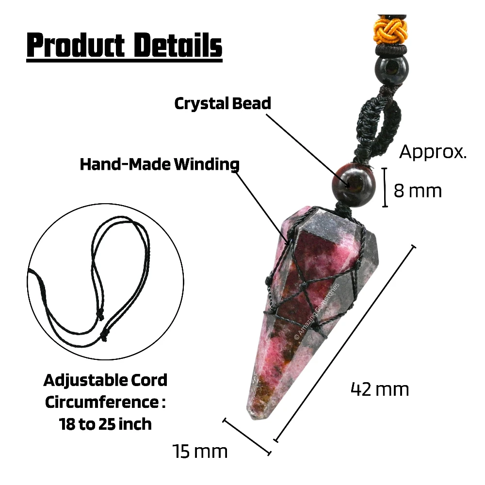 Rhodonite Pendulum Pendant Necklace (Macrame)