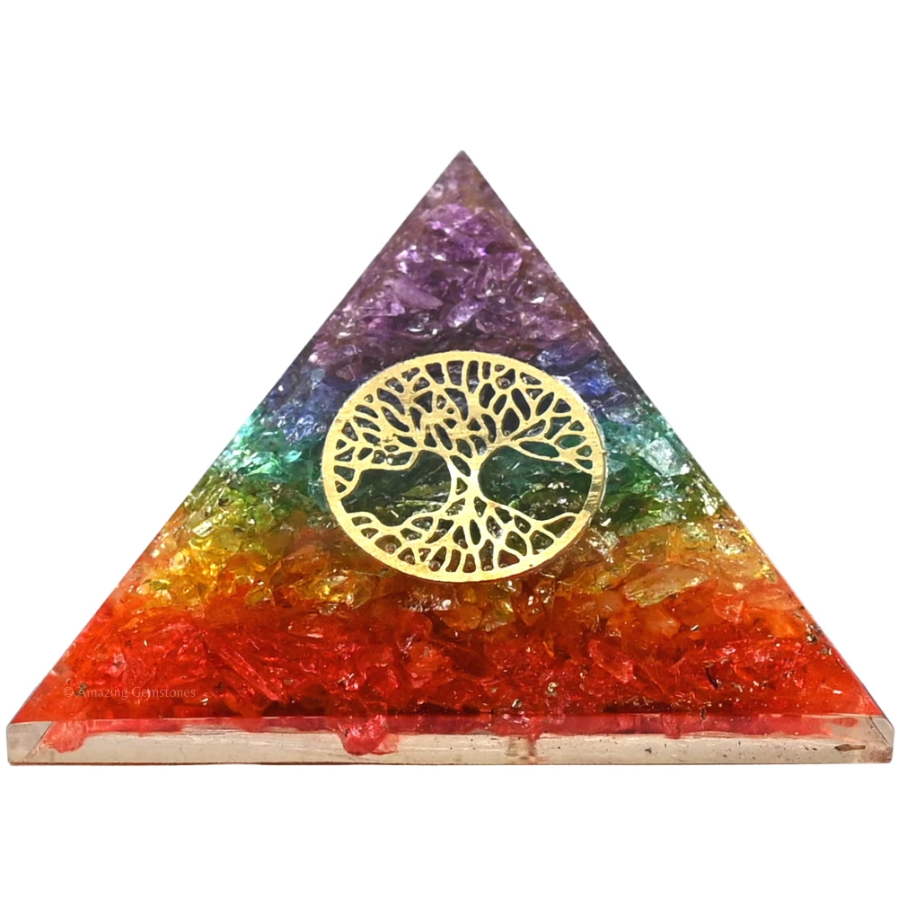 Chakra Onyx Orgone Pyramid - Tree of Life