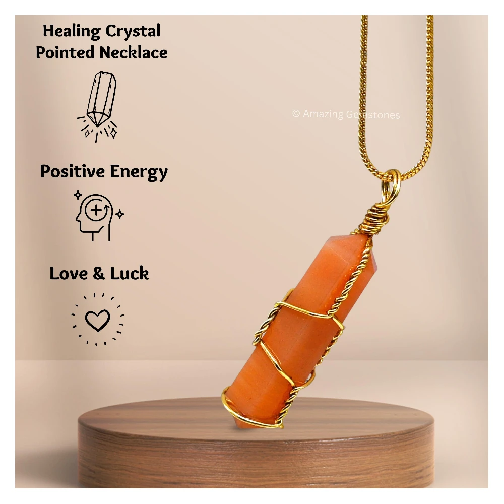 Carnelian Necklace - Wire Wrapped Double Point (Gold)