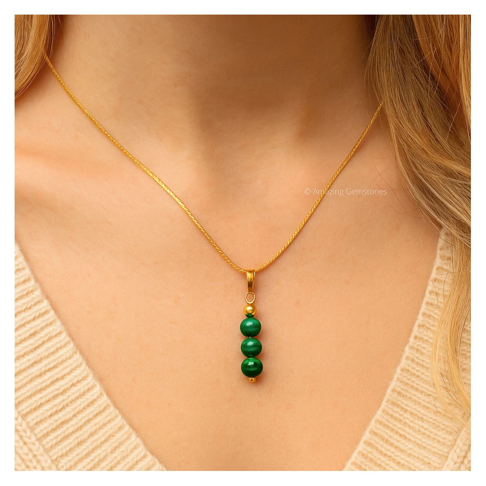 Malachite Bead Pendant (Gold)