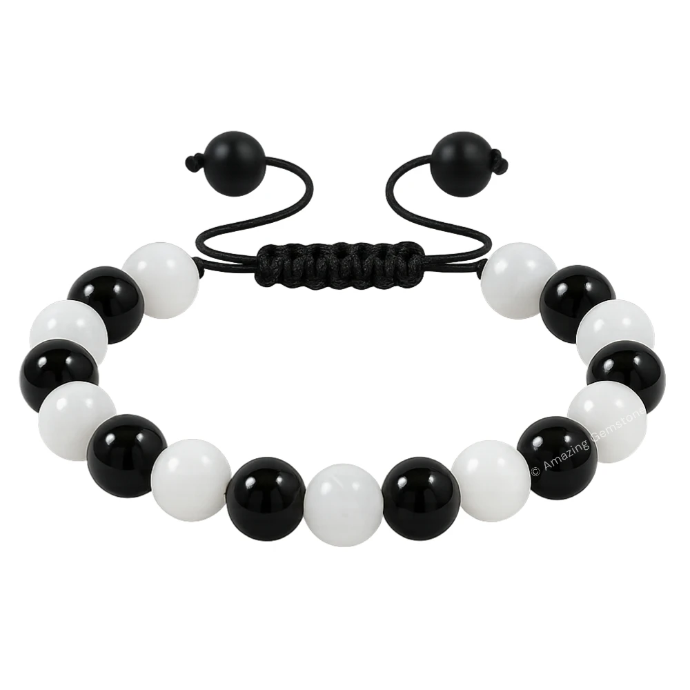 Black Tourmaline Selenite Bracelet 1 by 1 (Adjustable)
