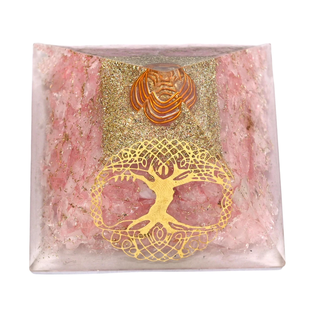 Rose Quartz Orgone Pyramid - Big Tree of Life
