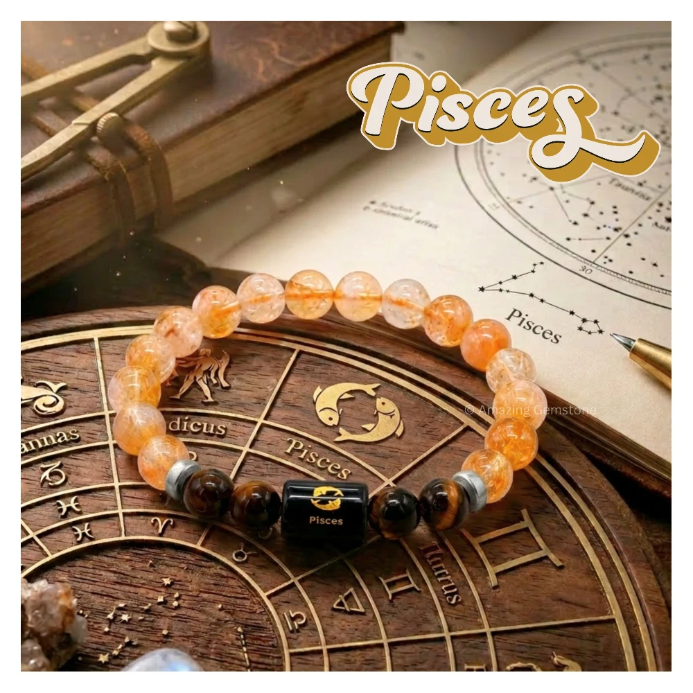 Pisces Birthstone Bracelet - Citrine & Tiger Eye