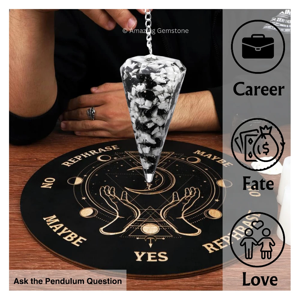 Black and White Tourmaline Orgone Pendulum