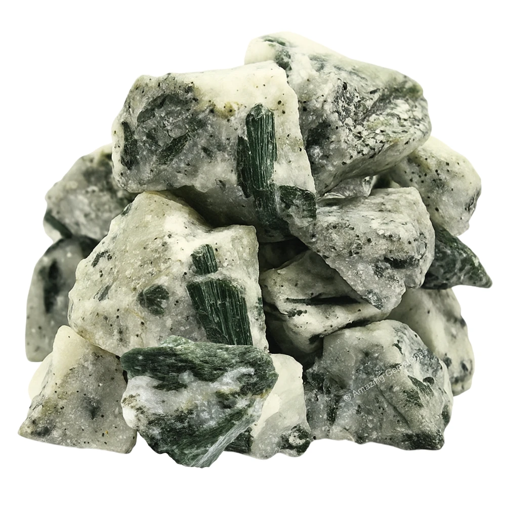 Green Tourmaline With Quartz Raw Crystals (2 Pieces)