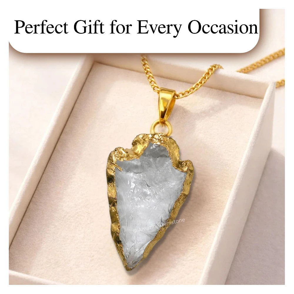 Clear Quartz Arrowhead Pendant - Gold Plated