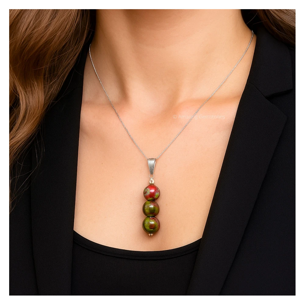 Dragon Bloodstone Bead Pendant (Silver)