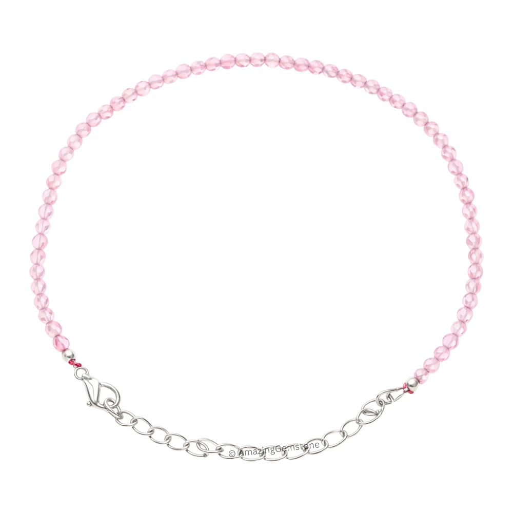 Rose Quartz Crystal Bracelet - 2mm Faceted Bead (Silver)