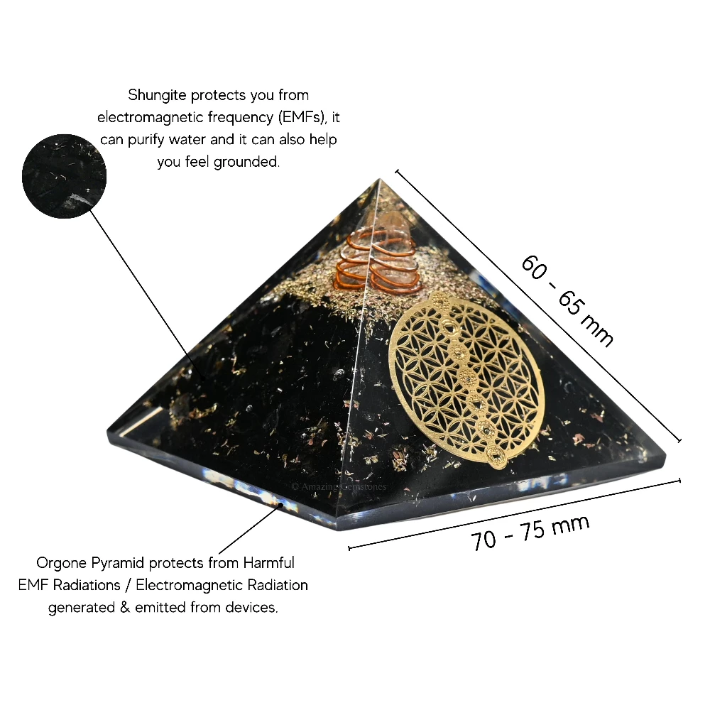 Shungite Orgone Pyramid - Chakra Flower of Life