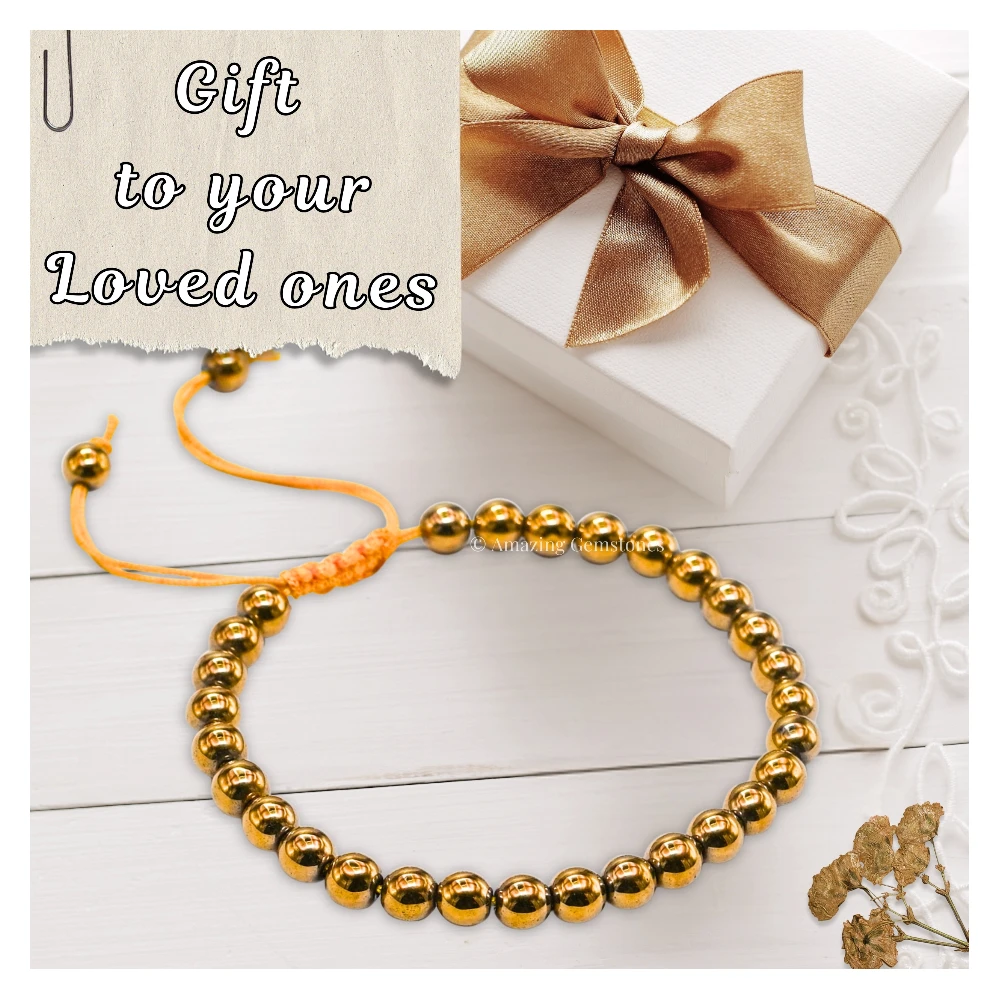 Golden Hematite Healing Crystal Bracelets - 6mm Beads (Adjustable)