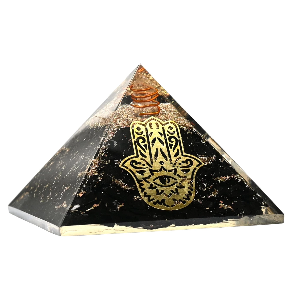 Black Tourmaline Orgone Pyramid - Big Hamsa