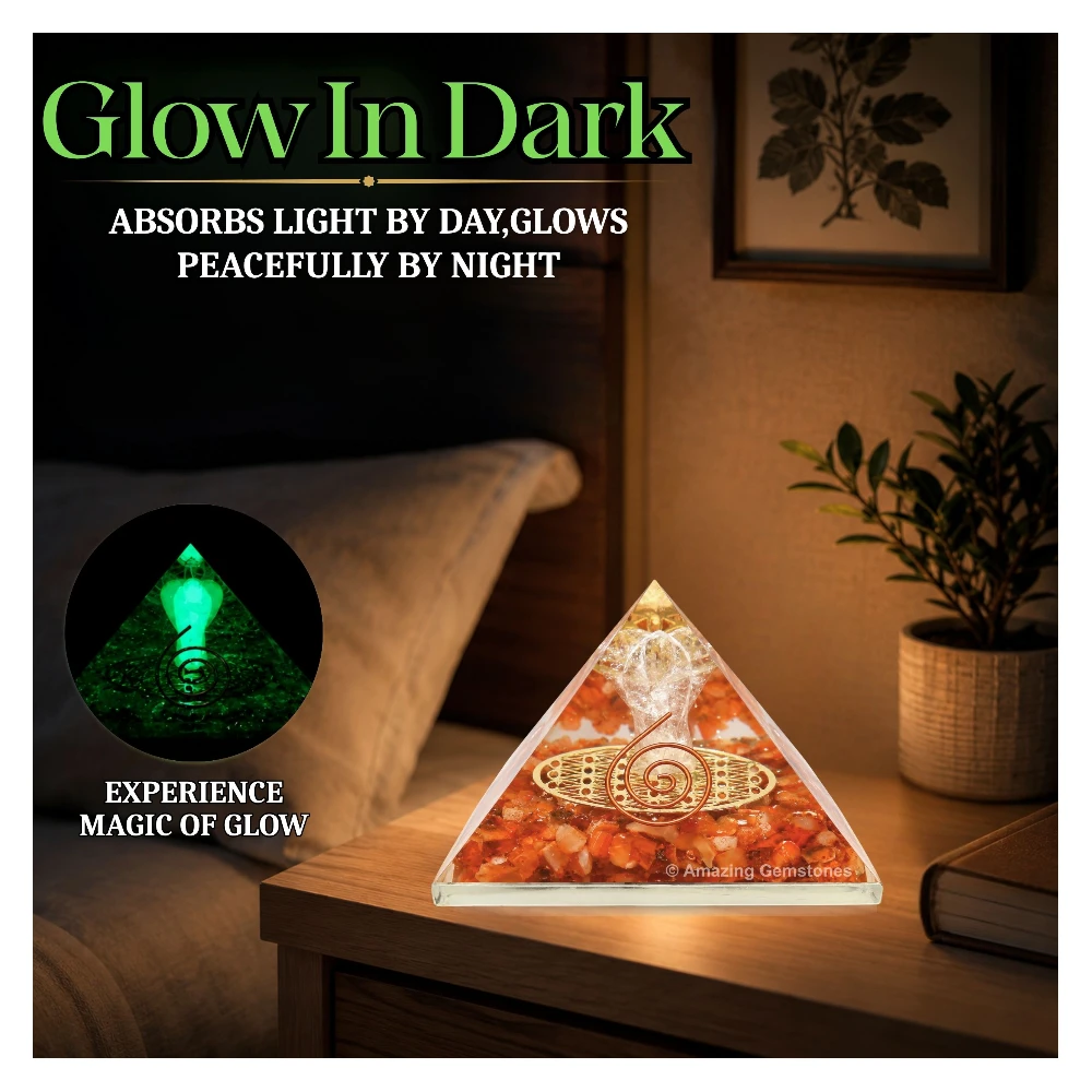 Carnelian Orgone Pyramid - Angel Glow in Dark